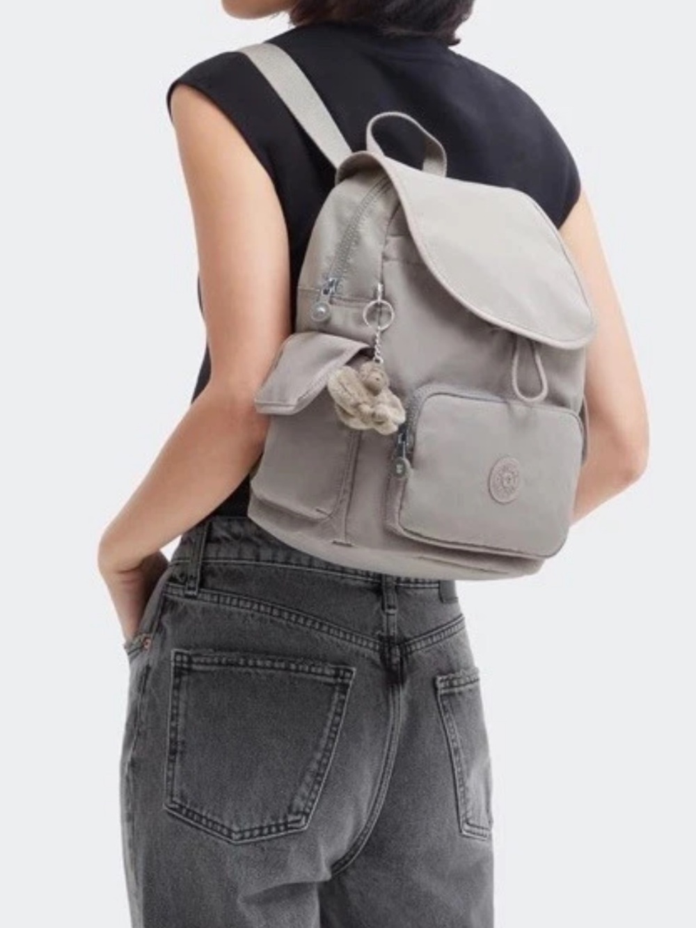 Kipling City Pack Gray Gris Backpack Shane Monkey Keychain